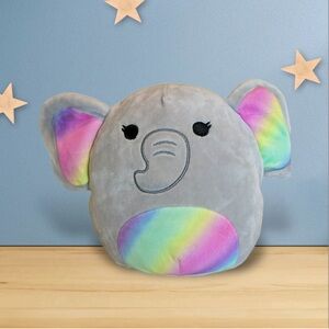 Mila Grey Elephant Squishmallow 8” Rainbow Ears & Belly – Very good condition